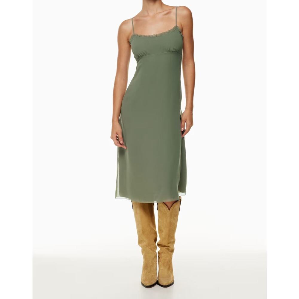 Wilfred Aritzia Sister Dress US 8 Chiffon Midi Slip Sage Green Fairy Romantic